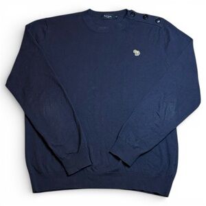 Paul Smith Navy Crewneck Sweater with Shoulder Buttons Embroidered Zebra Patch L